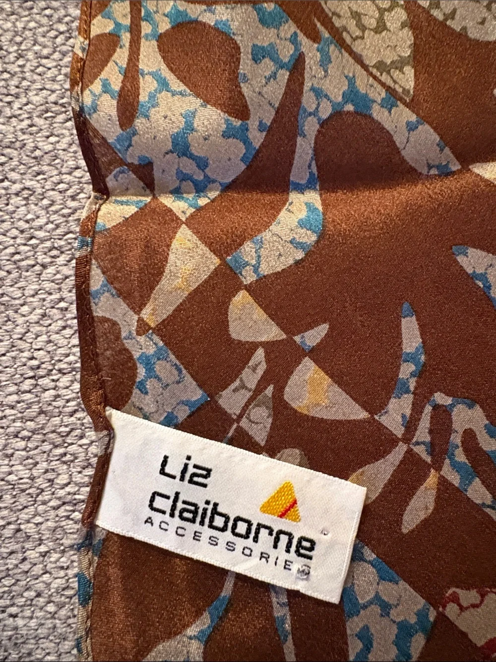 Liz Claiborne Brown Floral Skinny Scarf with Blue and Cream Accents